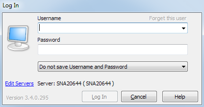 Log In dialog showing username and password fields.